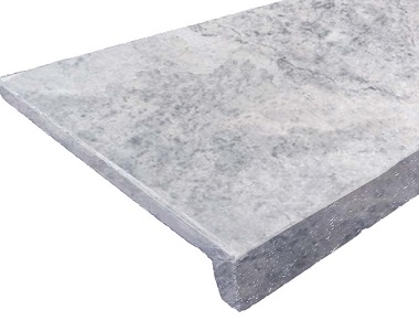 Silver Travertine Drop Face Pool Coping, silver tiles, stone pavers australia